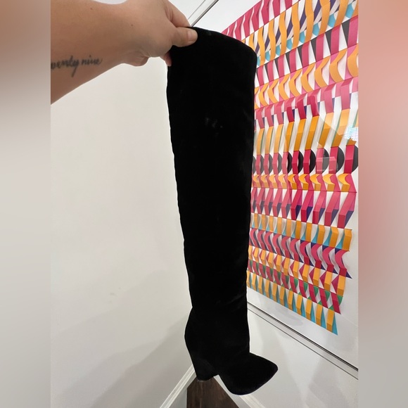 Saint Laurent Women's Niki Black Velvet Over The Knee Boots - Picture 10 of 14